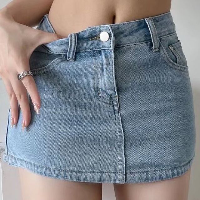 Asiris-Mid Rise Denim Mini Pencil Skirt