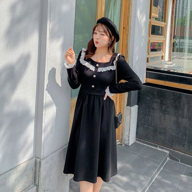 Midi Dress Long Sleeve Black Dress With Collar Petite Jersey
