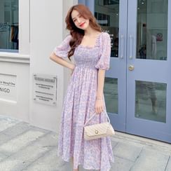 Petit Lace - Puff-Sleeve Floral Chiffon Dress Petit Lace - Puff-Sleeve Floral Chiffon Dress