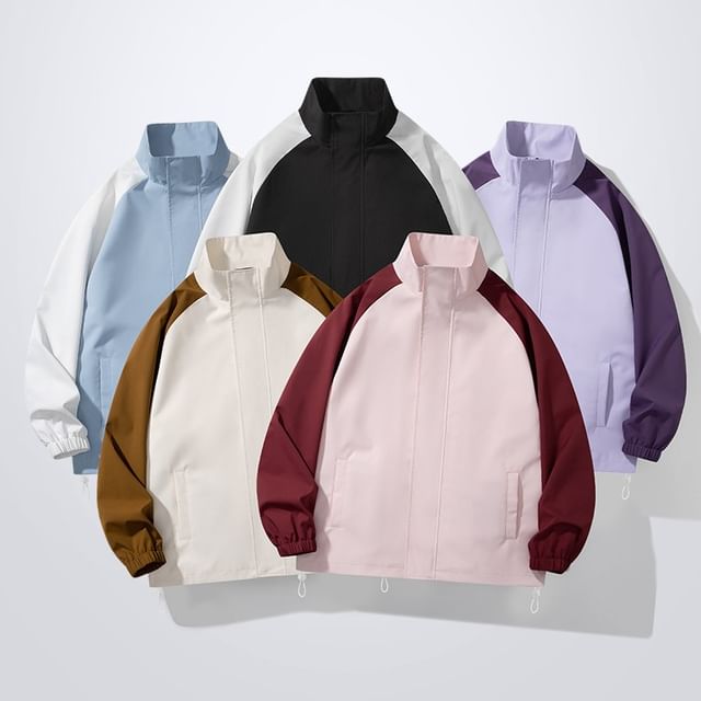 Lefitt-Mock Neck Two Tone Zip-Up Jacket