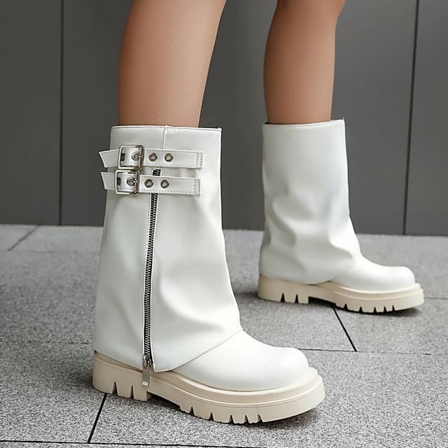 Cinnabelle-Buckled Faux Leather Short Boots