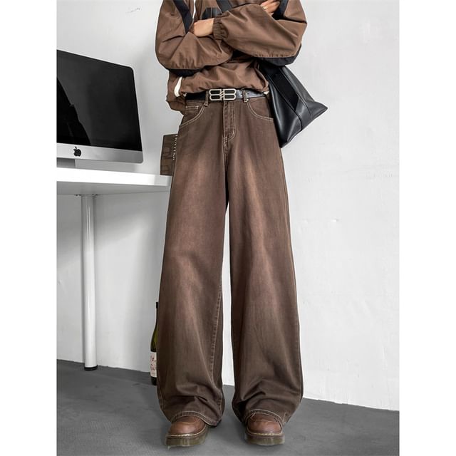 Plummie-High Waist Washed Wide Leg Jeans