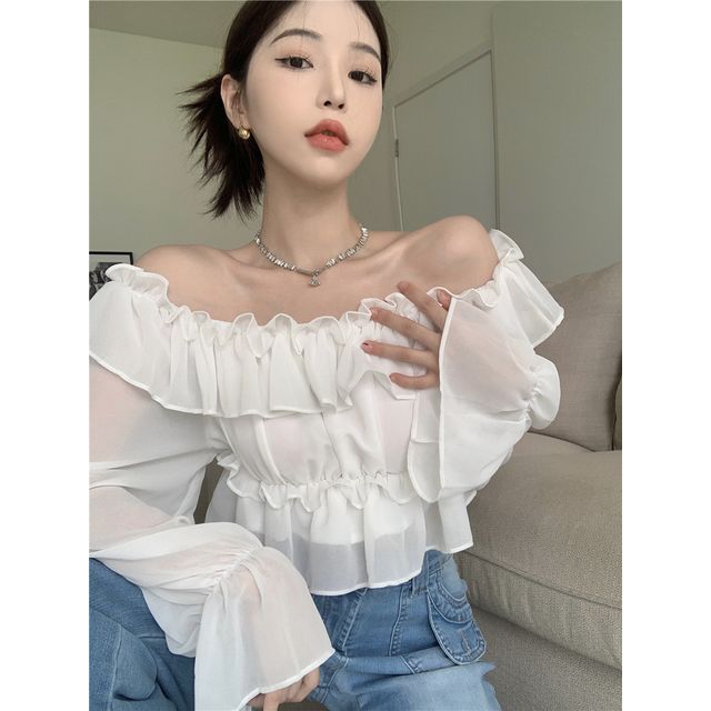 ruffle crop top long sleeve