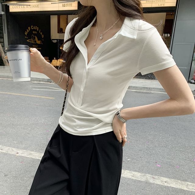 Asiris-Short Sleeve V-Neck Plain Polo Shirt