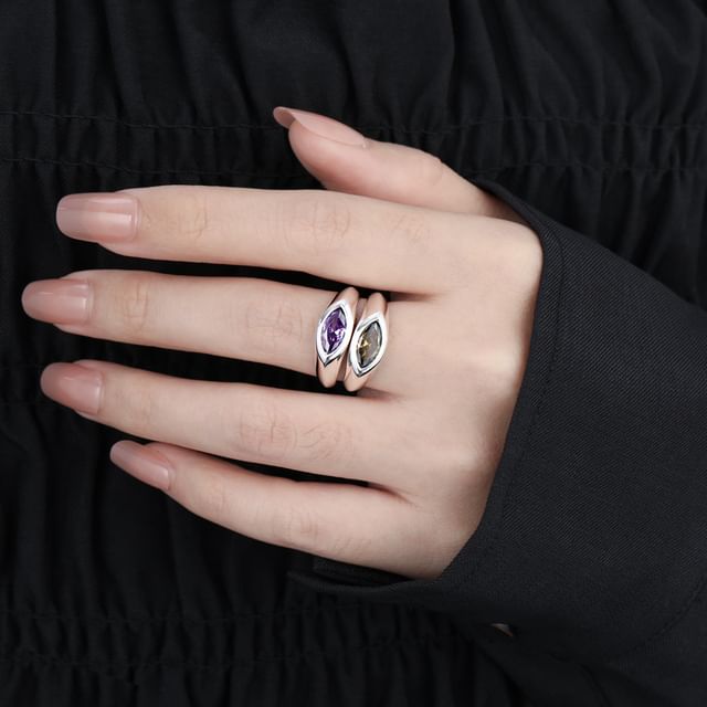 Phoenoa-925 Sterling Silver Rhinestone Open Ring