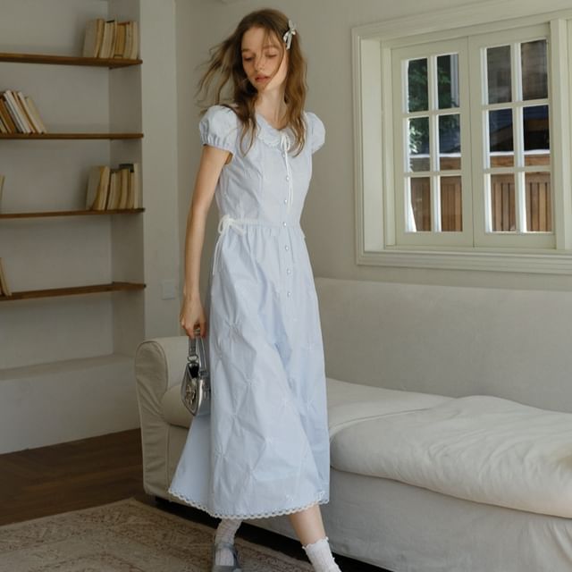 chinese dress ladies Peplum Lace Trim Midi Dress in White