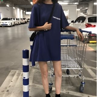 Moon City Print Elbow-Sleeve Oversized T-Shirt Sale