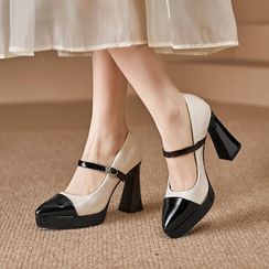 JY Shoes Cap-Toe Chunky Heel Pumps