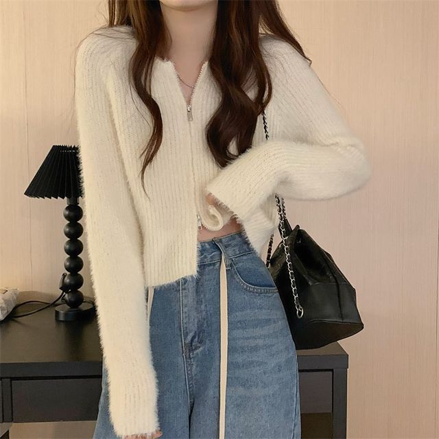 zip crop cardigan