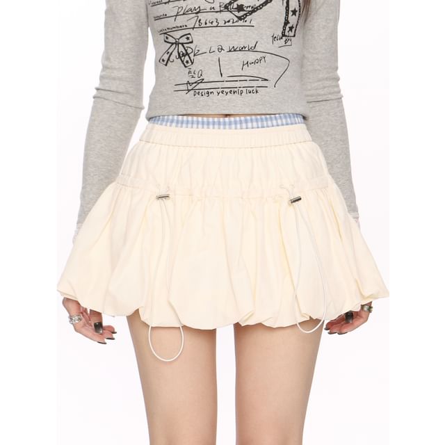 Berrytrix-High Rise Plain Bubble Mini A-Line Skirt