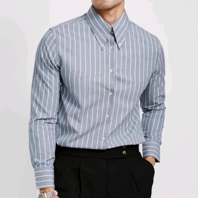 Nightbell-Striped Button-Up Shirt