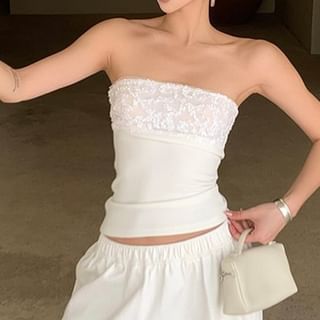 Sugarcoat-Plain Lace Panel Tube Top