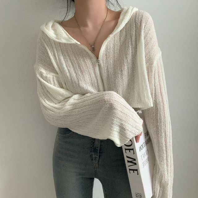 Muezz-Plain Hooded Crop Zip Cardigan