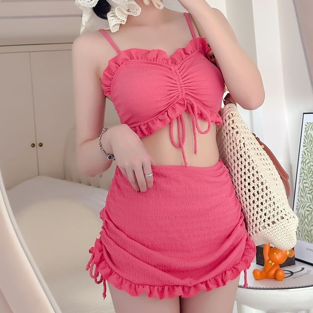 CUCURBIT-Set Ruffle Trim Bikini Top Swim Skirt