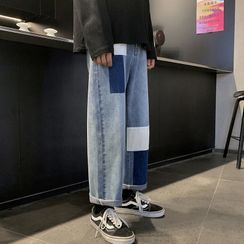 JUN.LEE - Patched Washed Wide-Leg Jeans JUN.LEE - Patched Washed Wide-Leg Jeans