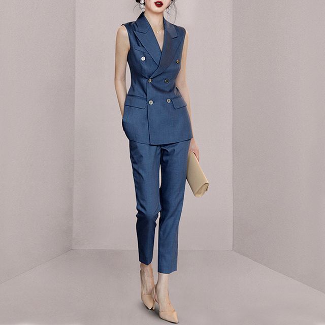 Aurora - Set: Sleeveless Double Breasted Vest + Dress Pants | YesStyle Aurora - Set: Sleeveless Double Breasted Vest + Dress Pants | YesStyle