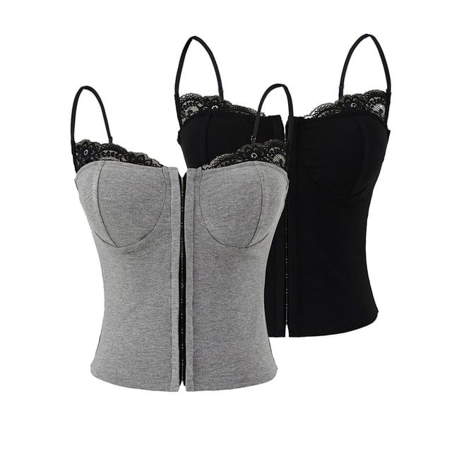 Ulark-Lace Trim Zip-Up Cami Top