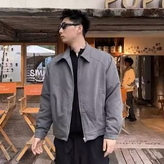 Savenne-Collar Plain Zip Jacket