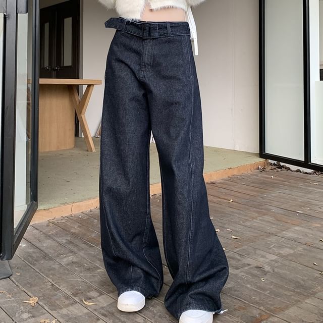 monroll-Low Rise Washed Wide Leg Jeans