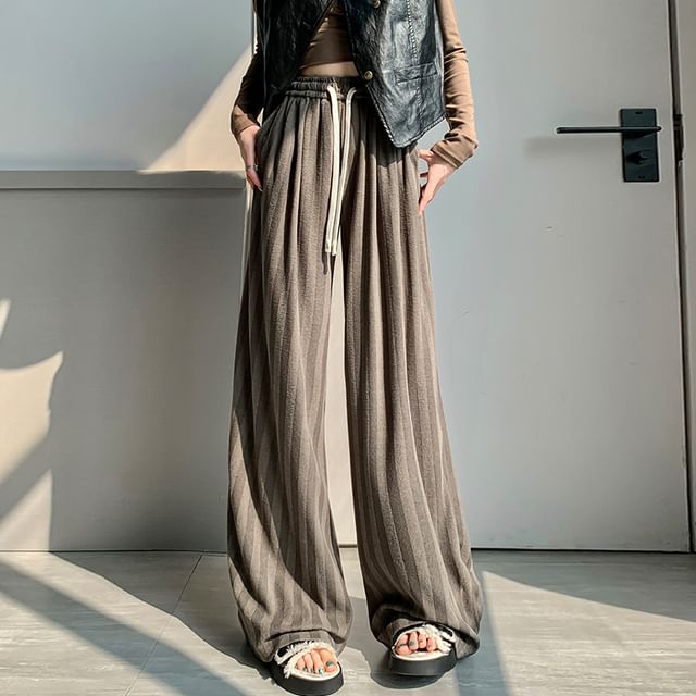 Magimomo-Drawstring Waist Striped Baggy Pants