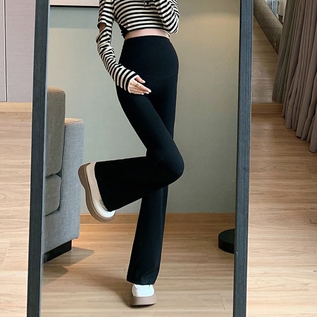 Rosy Street-Maternity Plain Flared Pants