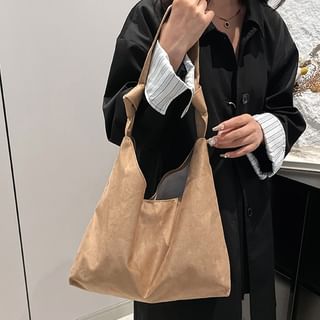 Indenis-Faux Leather Plain Tote Bag