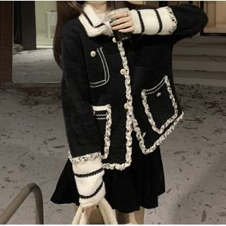 Trendycas-Collared Panel Button Cardigan
