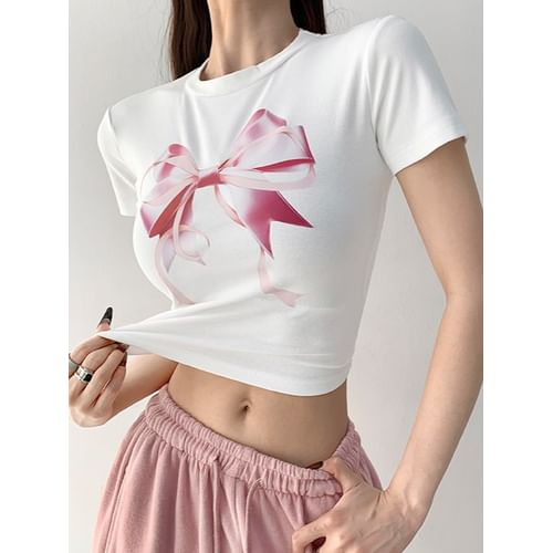 [FALLETT] Flowing Ribbon Crop Short Sleeve T-Shirt /追跡付 FLOWING RIBBON SHORT SLEEVE CHARCOAL - FALLETT | 60% - Asian