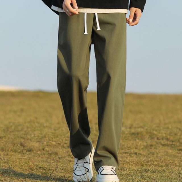 YERGO-Drawstring Waist Plain Loose Fit Pants