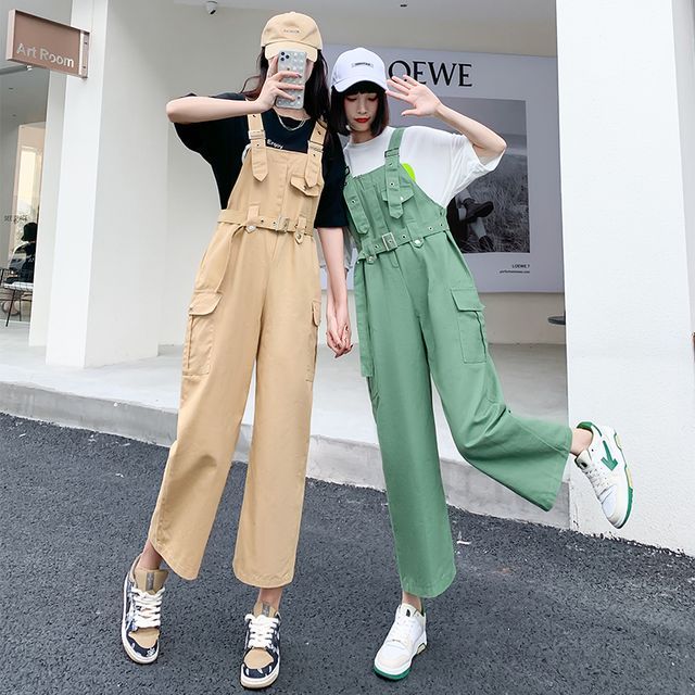 Everose-Plain Cropped Loose Fit Dungaree