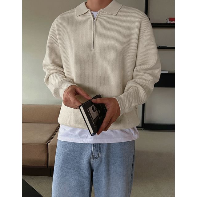 Collared QuarterZip Sweater YesStyle