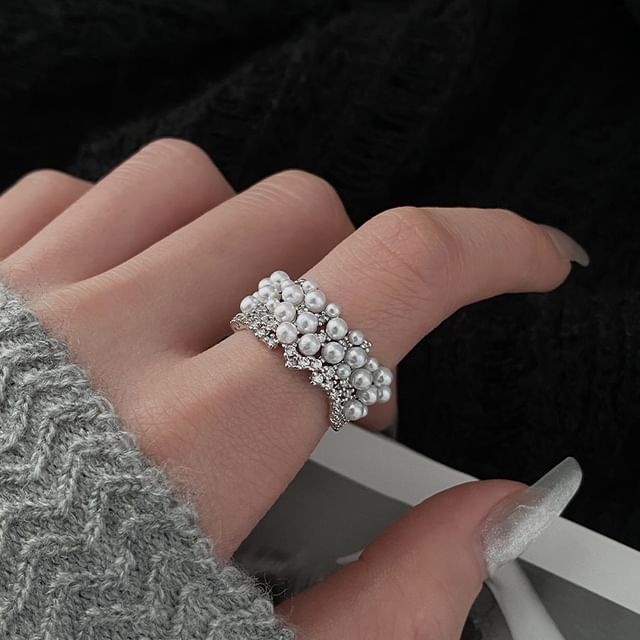 Jael-Faux Pearl Rhinestone Open Ring