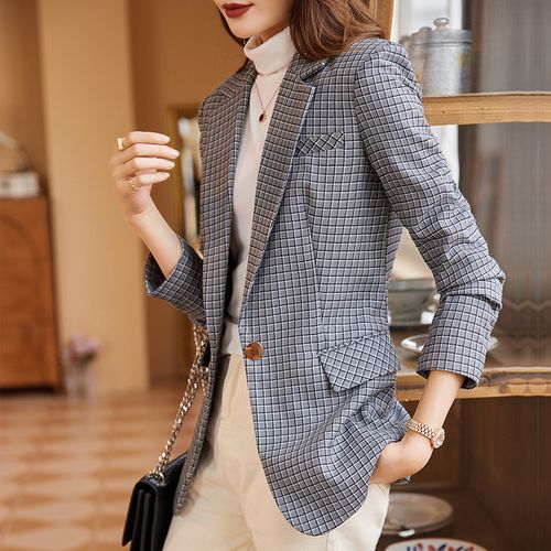 Plaid Single Button Blazer