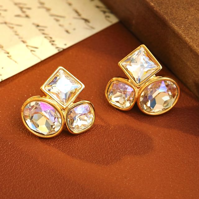 Forainer-Rhinestone Geometry Stud Earring