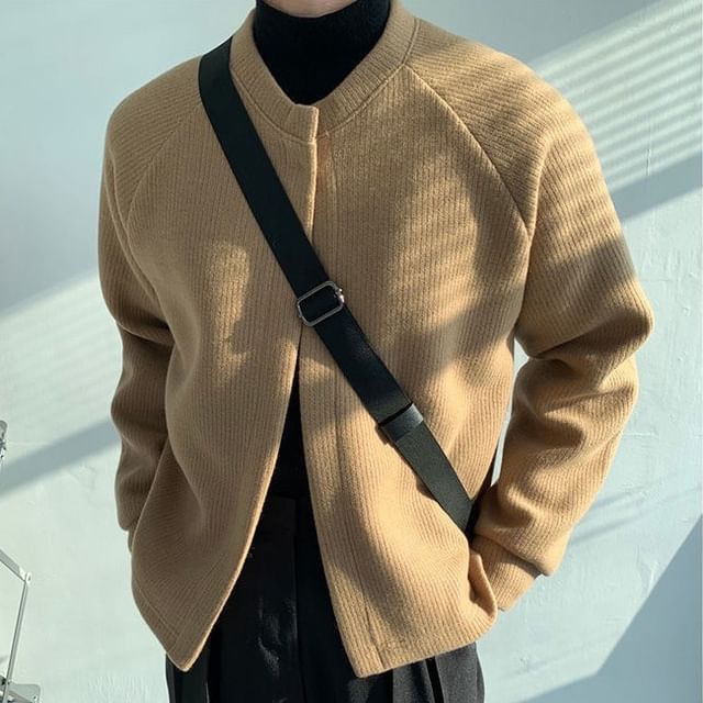 Nightbell-Plain Ribbed Open Front Cardigan