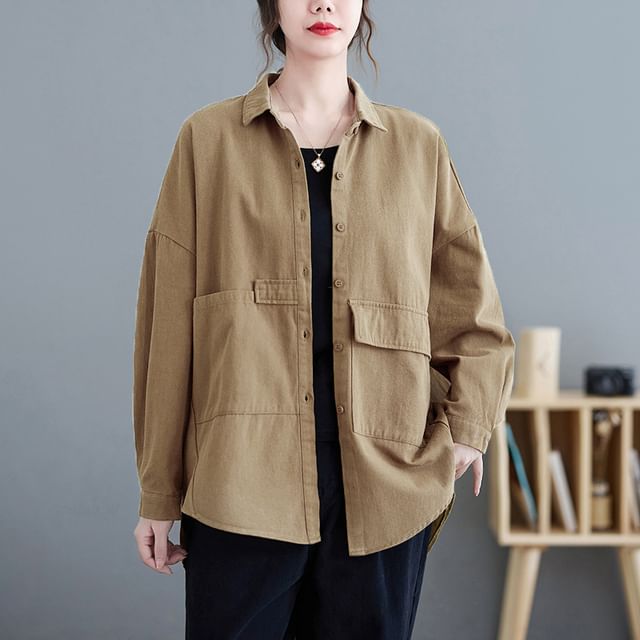 Supernova-Long Sleeve Collared Plain Panel Shirt