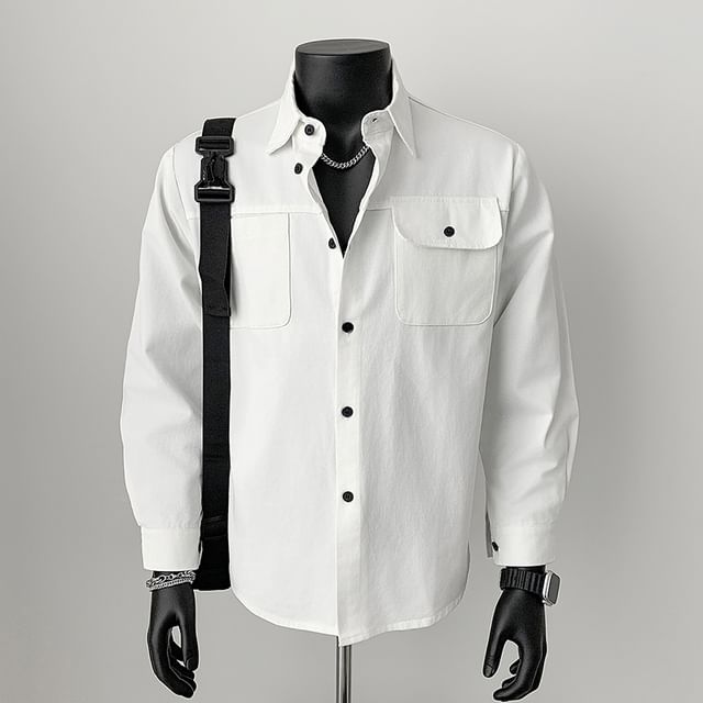 Plummie-Long Sleeve Plain Button Up Oversized Shirt