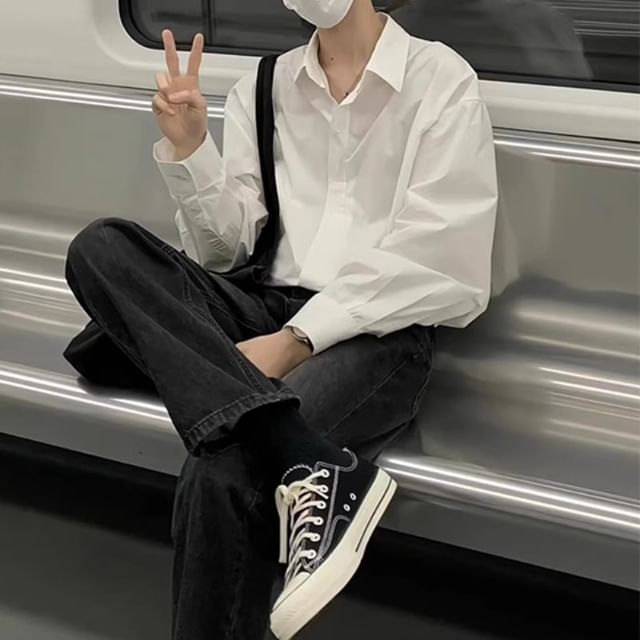 emeisa-Long-Sleeve Plain Shirt
