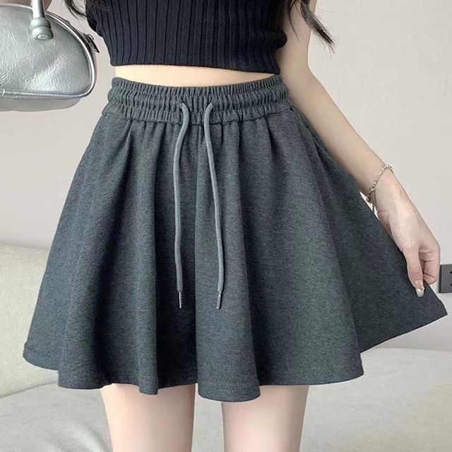 Everose-High Waist Plain Mini A-Line Skirt