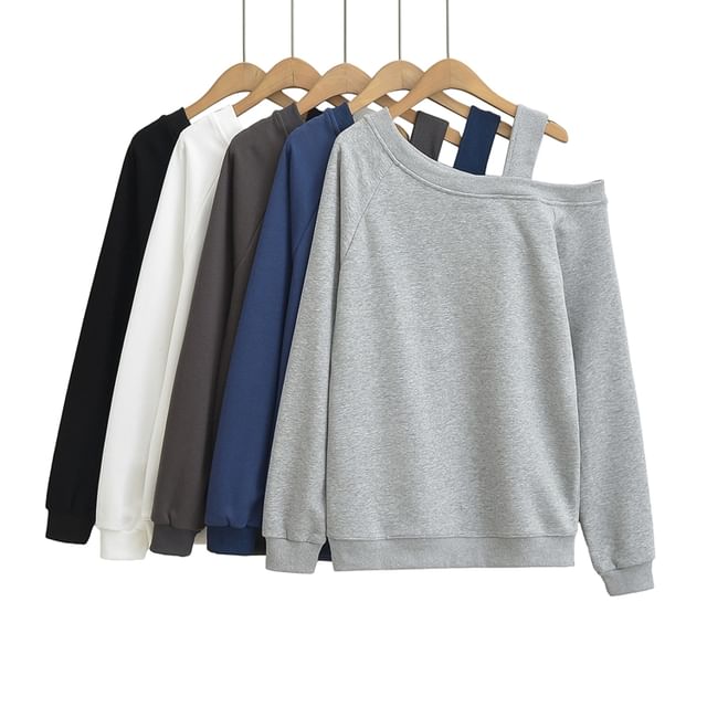 Ulark-Cold Shoulder Plain Sweatshirt
