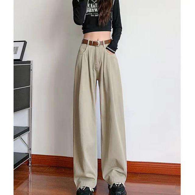 Everose-High Waist Washed Wide Leg Jeans