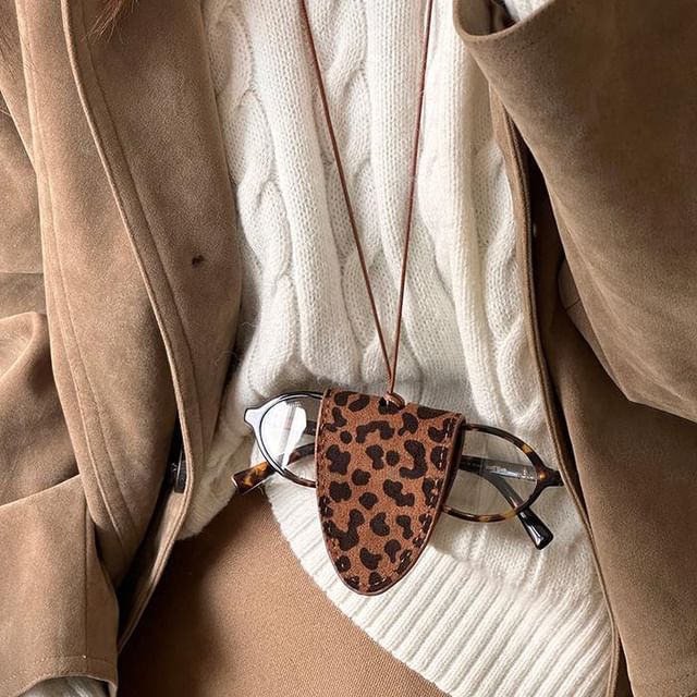 Jael-Leopard Print Eyeglasses Case with Lanyard