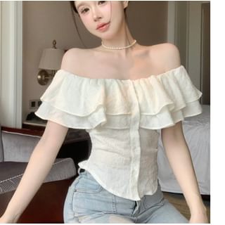 Whoosh-Short-Sleeve Off-Shoulder Plain Blouse