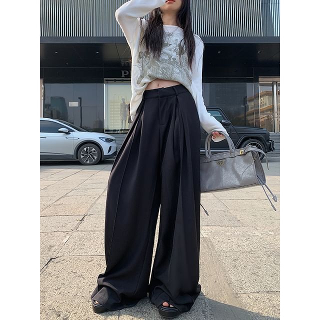 High Waist Plain Wide Leg Dress Pants