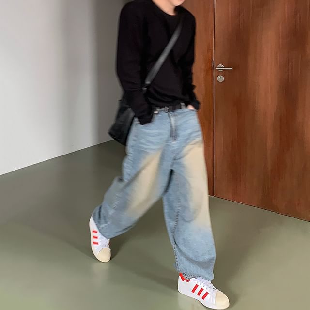 MRCYC-Mid Rise Washed Wide Leg Jeans