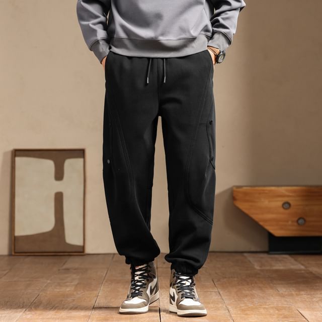 Nataro-Drawstring Waist Plain Cropped Harem Sweatpants