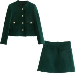 Millowmellow - Plain Tweed Jacket / Slim-Fit Tweed Skirt