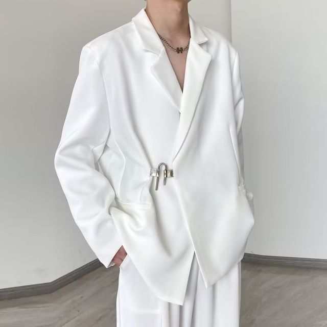 WidoWilder-Notch Lapel Plain Buckle Wrap Blazer