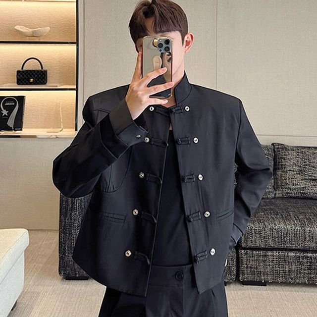 Freehop - Mandarin Collar Plain Frog Button Jacket | YesStyle