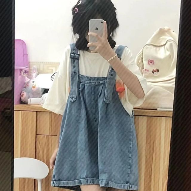 Everose-Wide Leg Denim Jumper Shorts